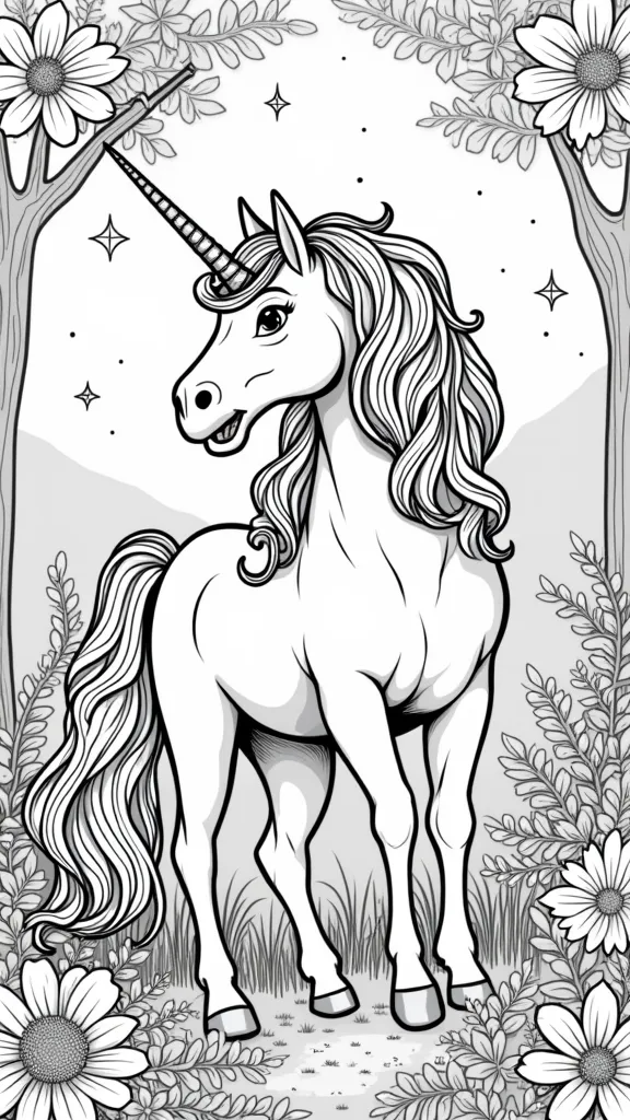 Página para colorear de unicornio imprimible gratis